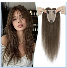 100% Remy Hair Piece, Dark Brown, 12 Inch   9 * 12CM Silk Base No Bangs 150%