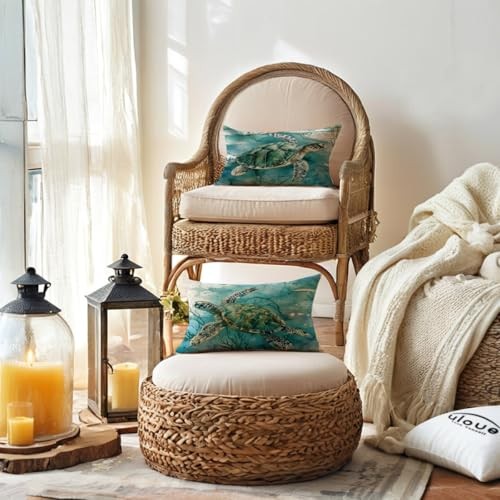  Sea Turtle Throw Pillow Case 20" x 12" (Pack of 2) Turquoise Blue