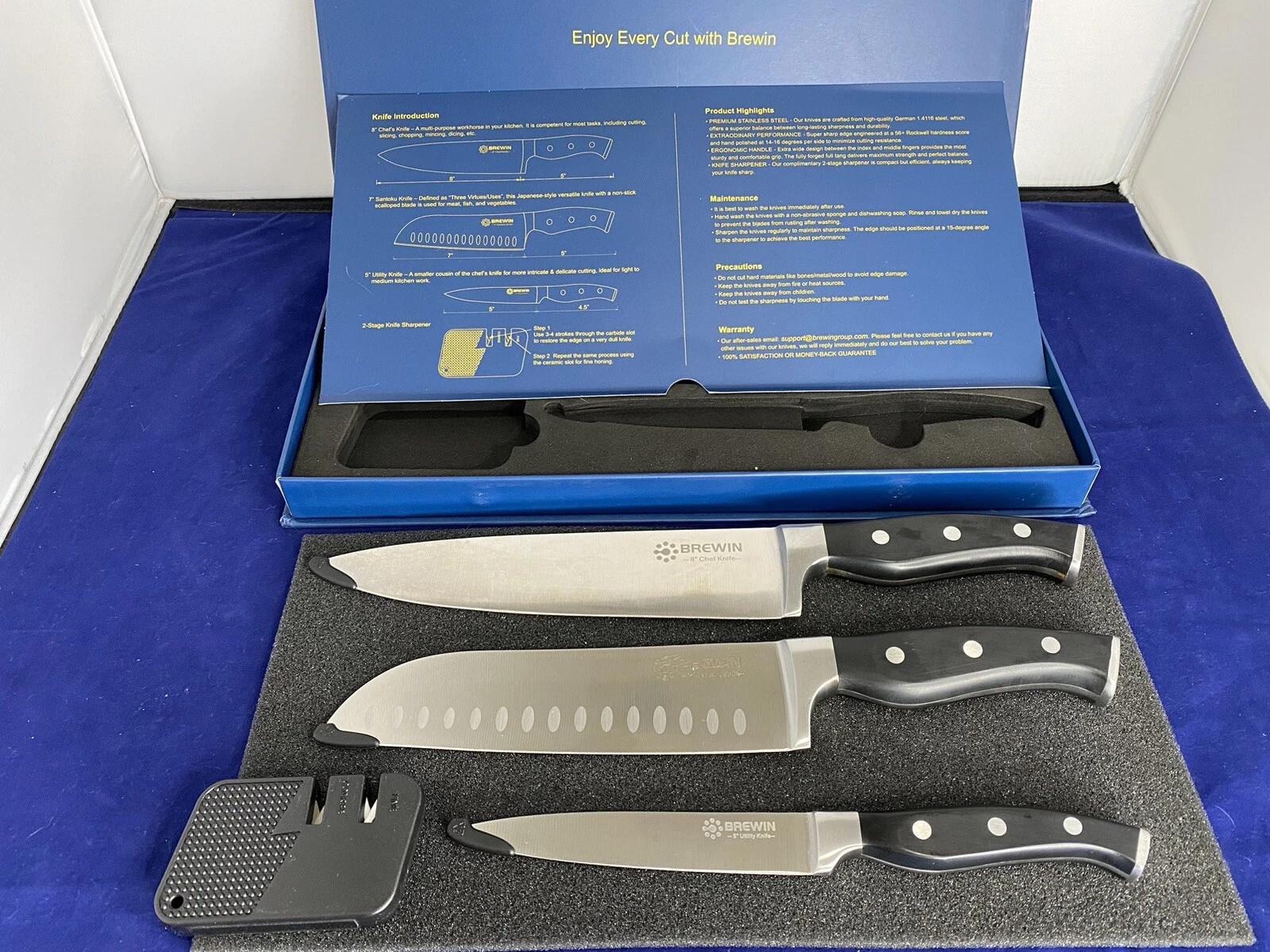 Professional Kitchen Knives, 3PC Chef Set, High Carbon Stainless, Gift Box