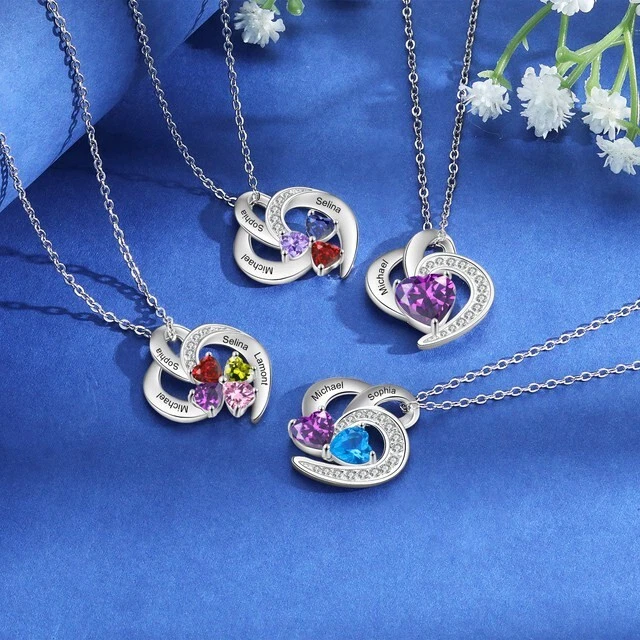 Специальный 1-4 имя камень ожерелье ювелирные изделия сердце цирконий серебро регулируемый - Изображение 4 из 4