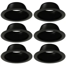 6 Inch Black Stepped Baffle Recessed Housing Can Trim Black Ring PAR/R30 6 Pack