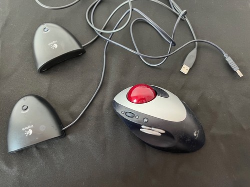 Vintage Logitech Cordless Optical TrackMan Trackball Mouse Set - As-Is, Untested