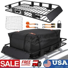 64x39x6 Roof Rack Cargo Basket 200 Lbs For Suv Truck With Luggage Bag Black