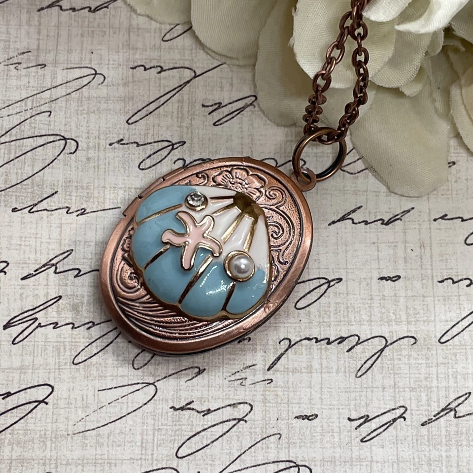 Medallón de perlas de playa concha de oro rosa crucero océano regalo náutico cumpleaños hija Foto 4 de 4