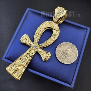 Authentic ICED KING TUT GOLD PLATED LARGE ANKH CROSS SYMBOL OF LIFE HIP HOP CHARM PENDANT