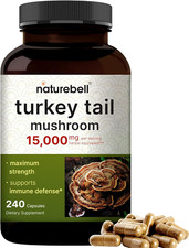 Turkey Tail Mushroom Capsules 15,000Mg per Serving, 240 Count 25:1 Fruiting Bo