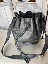 Sseko Bucket Tote Bag Drawstring Dark Green Leather Medium Handbag