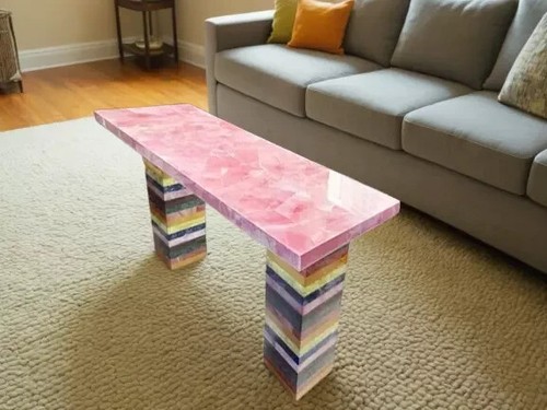30"x12" Pink Rose Quartz Stone Dining Table Kitchen Countertop – Premium Decors