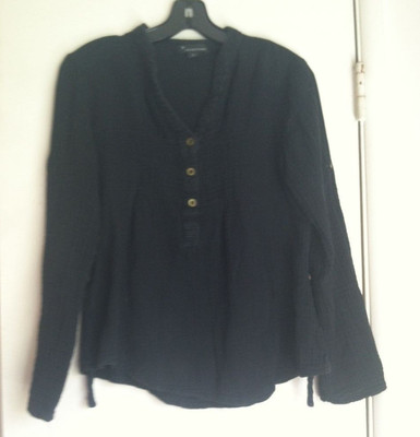 Twenty One Women's Black Half-Button 100% Cotton Pullover  - Size M