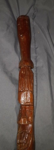 Hand Carved Wood Walking Stick Staff Jamaica Two Faces Folk Art Two Tone 40" H - Picture 7 of 8