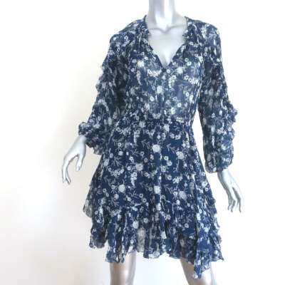 Ulla Johnson Alissa Long Sleeve Mini Dress Navy Floral Print Silk Size 0  NEW | eBay