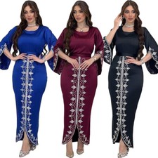 Dubai Satin Women Kaftan Muslim Long Dress Bodycon Evening Party Gown Abaya Robe