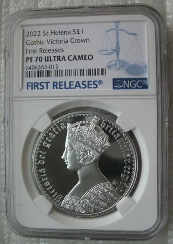 UK Victoria Gothic Crown Wyon Design St.Helena Pound 2022 Silver Coin NGC PF70