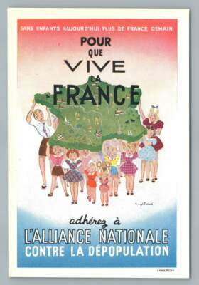 Population Control Advertising FRANCE Vintage Poster Art Map Alliance Nationale