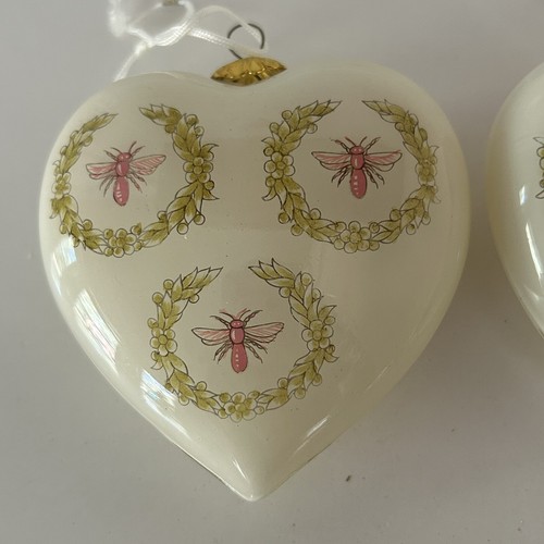 Vintage Dillards Trimmings Heart Pink Dragonfly Glass Christmas Ornaments Set 2 - Picture 6 of 12