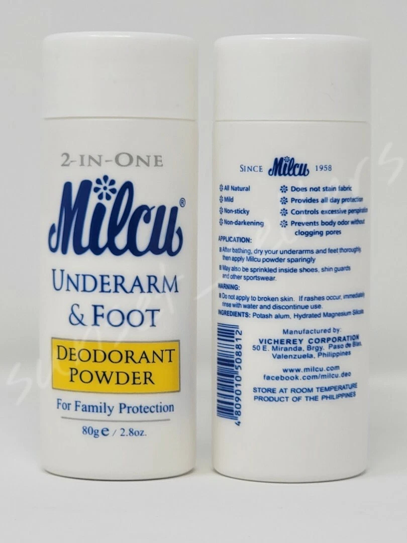 Milcu 2-in-One Underarm & Foot Deodorant Powder 80g (Lot of 2)