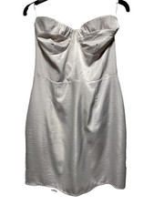 Hammered Bodycon Dress Satin Bandeau Cup UK 14 Silver PrettyLittleThing