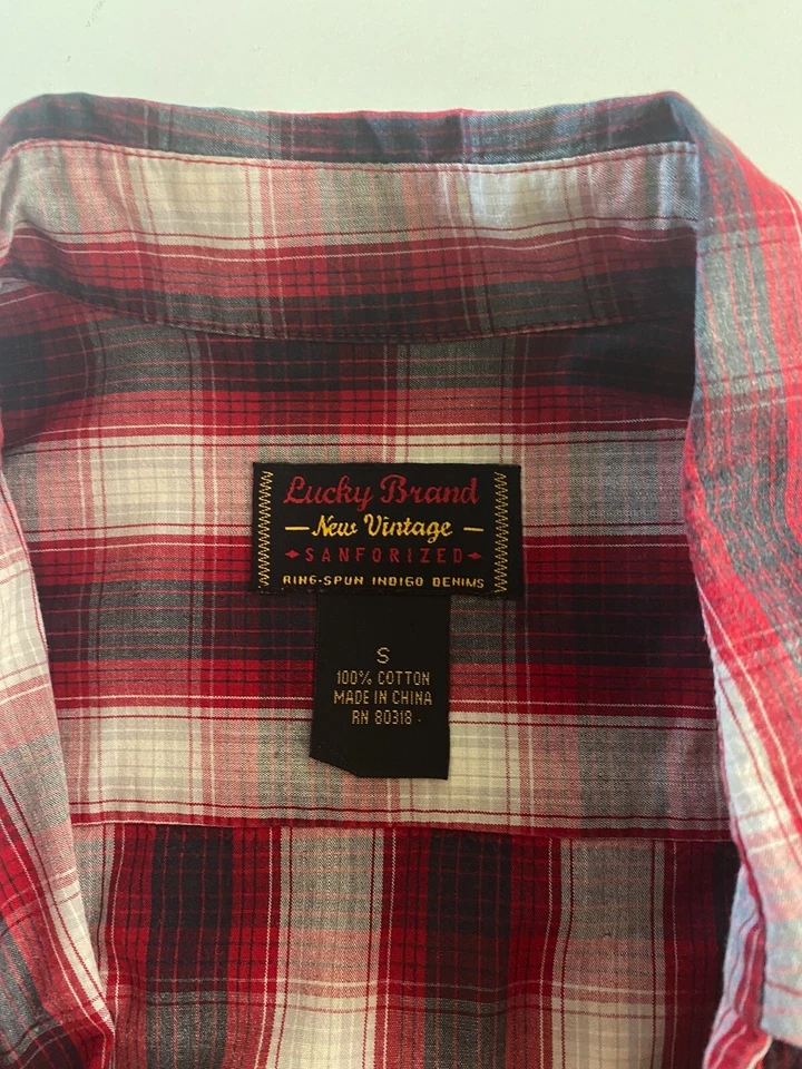 Lucky Brand New Vintage Sanforized Red Plaid LONG SLEEVE SHIRT S 15 x 33/34  - Image 4 of 4