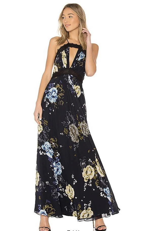 Maxi Vestido Jill Stuart Estampado Floral Azul Marino Estampado Margarita Foto 3 de 4