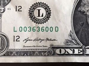 2021 $1 Fancy Serial #  True Repeater Note With Bookend Double Zeros L00363600