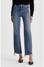 Alice Olivia Fierce Slim Straight Jeans Size 29 Chewed Raw Hem Stretch Ankle