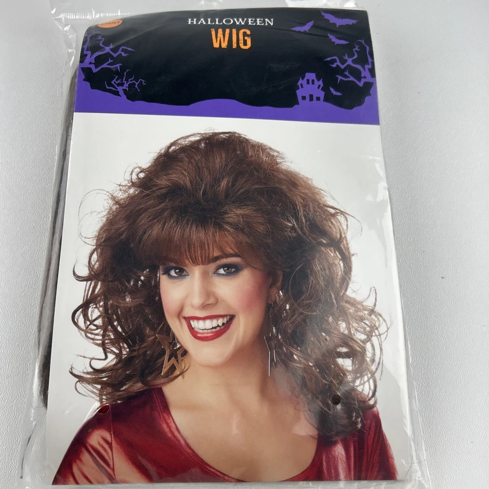 Peluca Marrón Pelo Grande Años 80’s Look Halloween Disfraz Fiesta de Vestir Foto 2 de 4