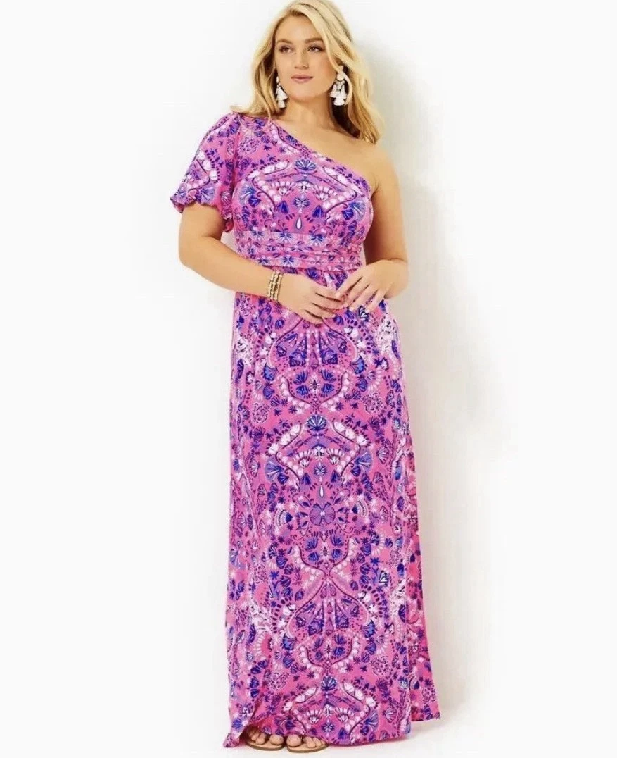 lilly pulitzer one shoulder maxi dress LUCILYN ONE SHOULDER COTTON DRESS, CONFETTI PINK