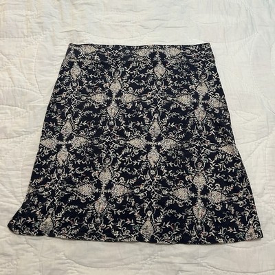Eddie Bauer A-Line Skirt Size L Blue Geometric Print Lightweight Cotton Knit