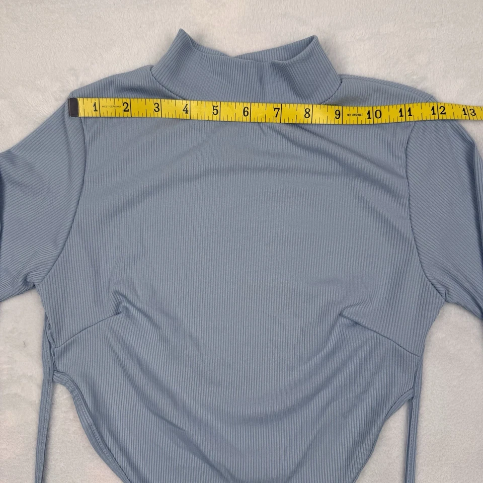 Nasty Gal Топ 4 синий длинным рукавом укороченный Топ насмешливый черепаха шеи открытый назад Midriff галстук - Изображение 3 из 4