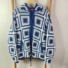 Supreme Crochet Hooded Zip Up Sweater Mens Extra Large Blue Knit Geometric