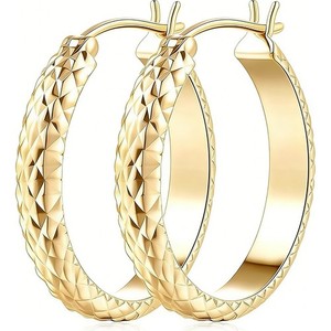 Authentic 14K Gold Plated Hoop Earrings for Women Trendy Unique Pattern Hoops Earring 25mm