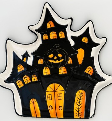 Haunted House Cookie Serving Platter Plate Halloween Ashland Ghost Pumpkin NEW