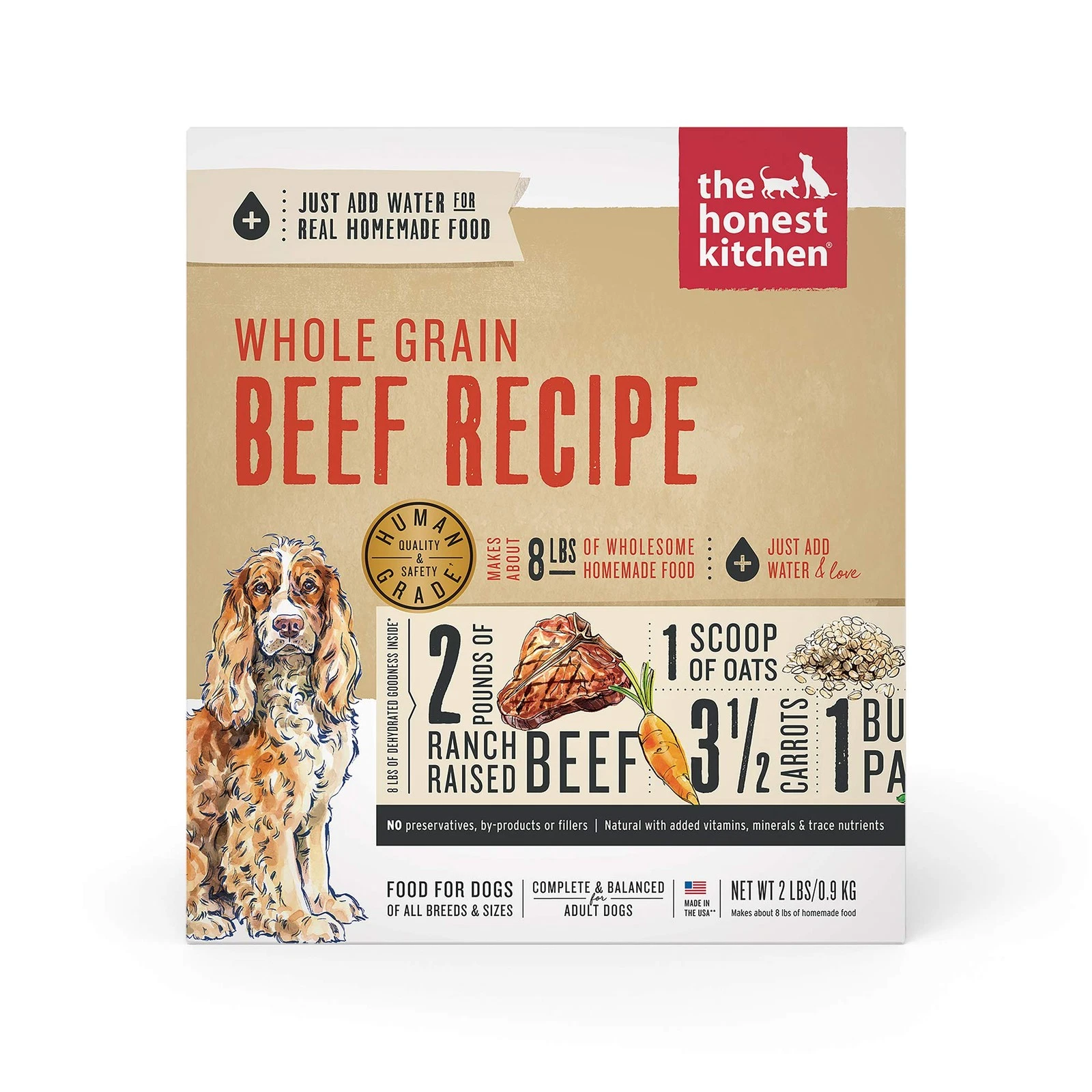 The Honest Kitchen Dehydrated Whole Grain Beef Dog Food 2 Lb Makes 8 Lbs Food