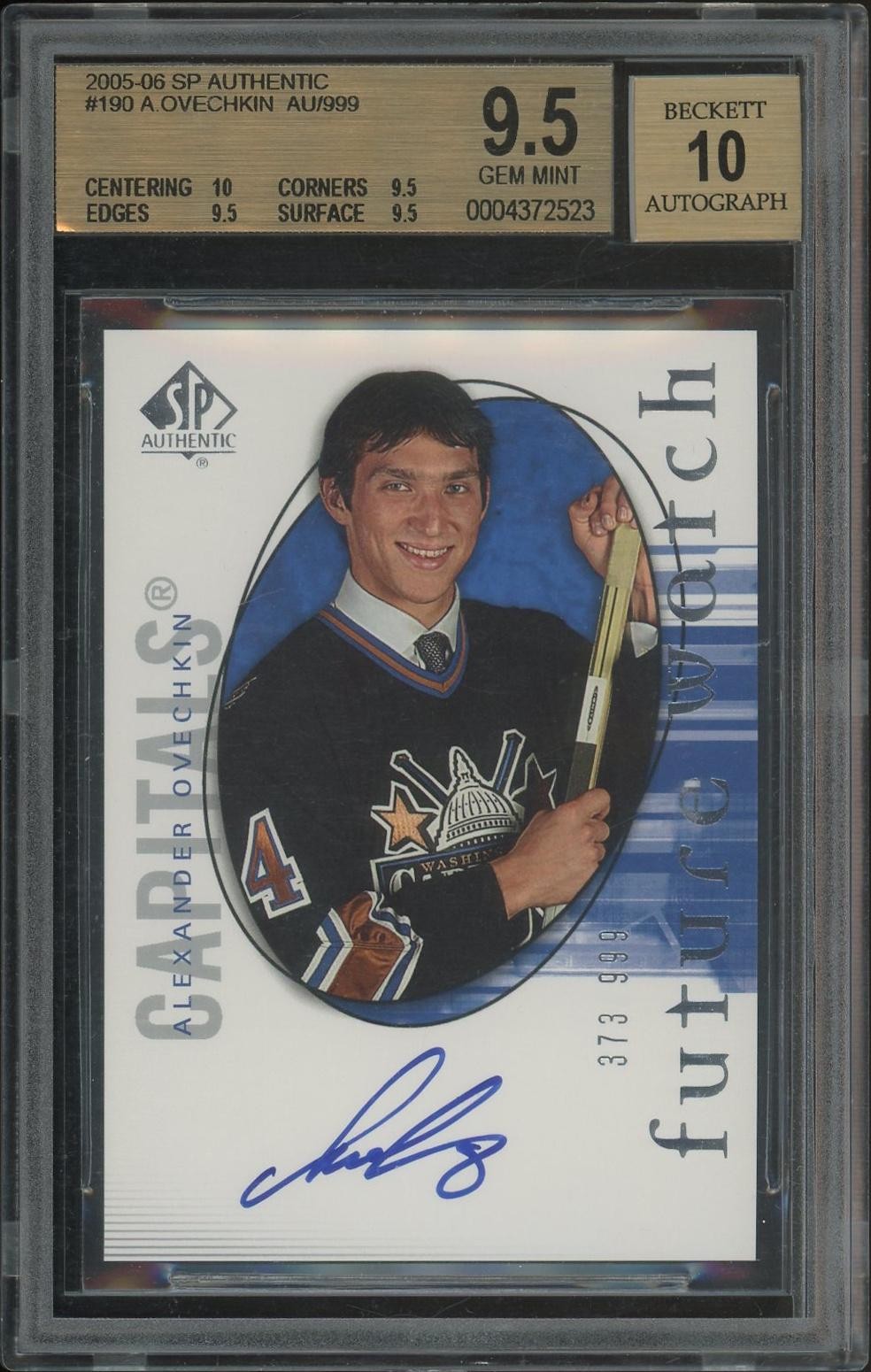 2005/06 SP Authentic #190 Alexander Ovechkin Rookie Auto #373/999 BGS 9.5