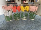 Vintage retro mid century 1960's Floral Anchor Hocking 8 Oz Juice Glasses Set 4