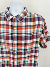The Normal Brand Men's XL Shirt Button Down Red Blue White Plaid 100% Cotton