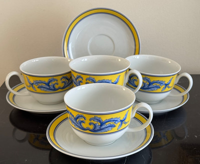 Vista Alegre Salina Pattern Set of 4 Porcelain Breakfast Cups and Saucers