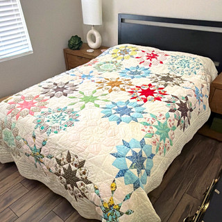 Handmade Reversible Star Patchwork Quilt Full 85x 96 Multicolor Cotton