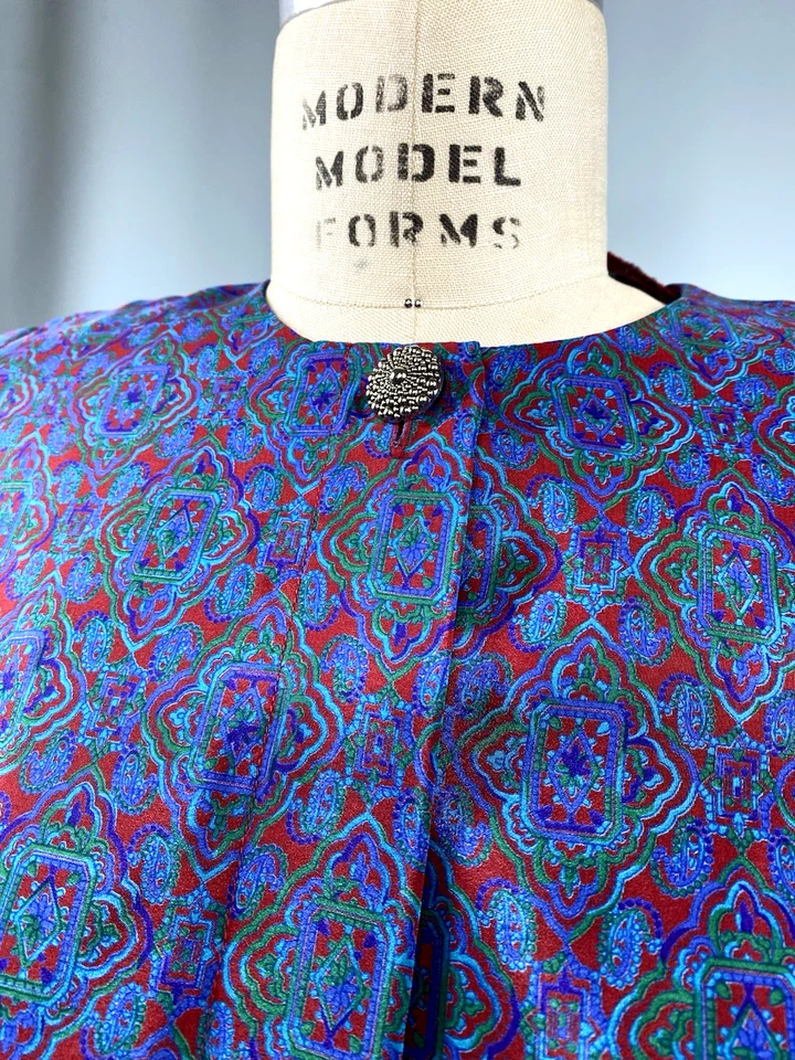 Vintage Dress SIZE 10 PETITE blue red shirtwaist modest LESLIE FAY 80s 90s - Image 4 of 4