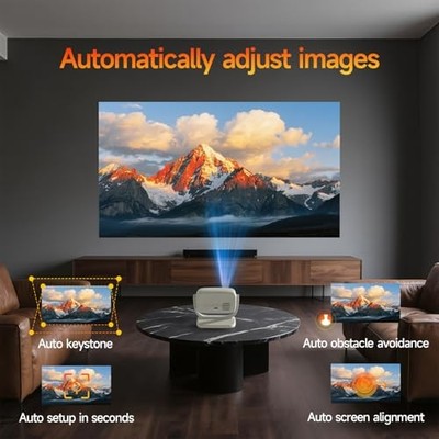 HUANLETOU PORTABLE PROJECTOR 1080P SMART MINI PROJECTOR SUPPORT 4K 180° -  WHITE