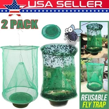 2 Pack  Ranch Fly Trap Reusable Catcher Killer Cage Net Pest Bug Hanging Catch