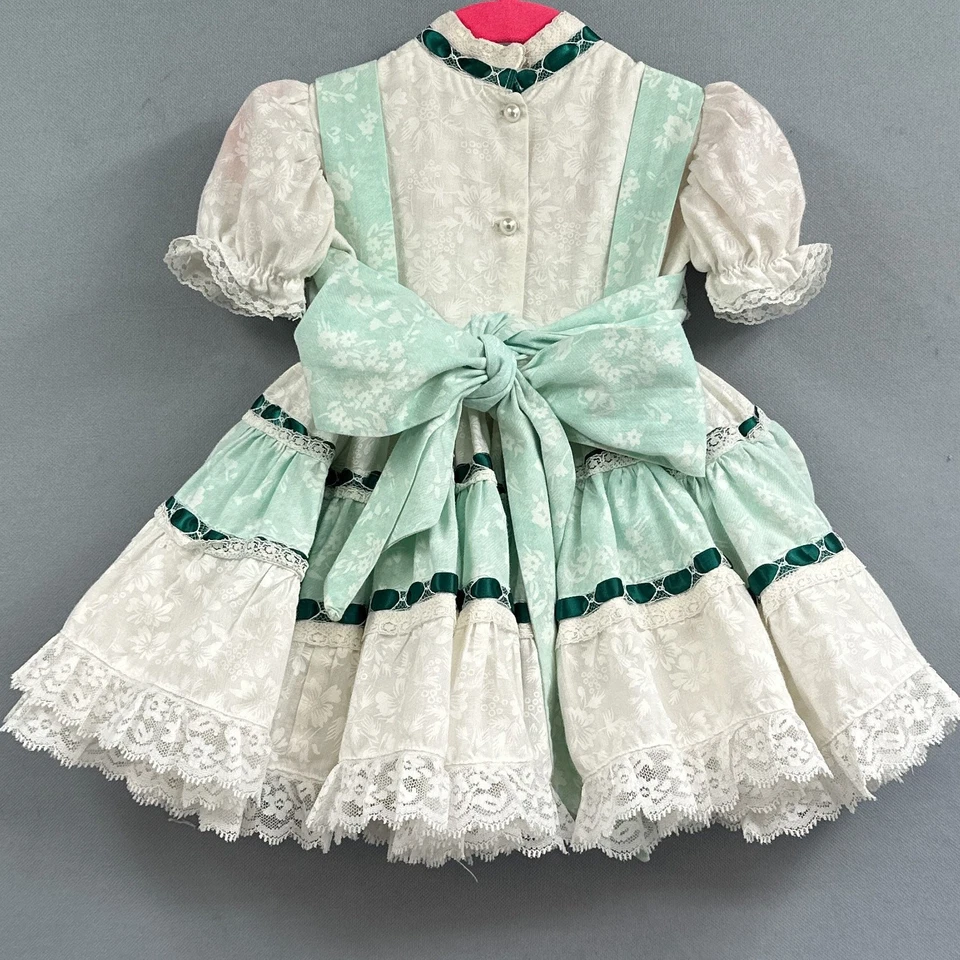 VTG Full Circle Dress Baby Girl 3-6 M Party Pageant Floral Lace Puff Slv Bloomer - Image 2 of 4