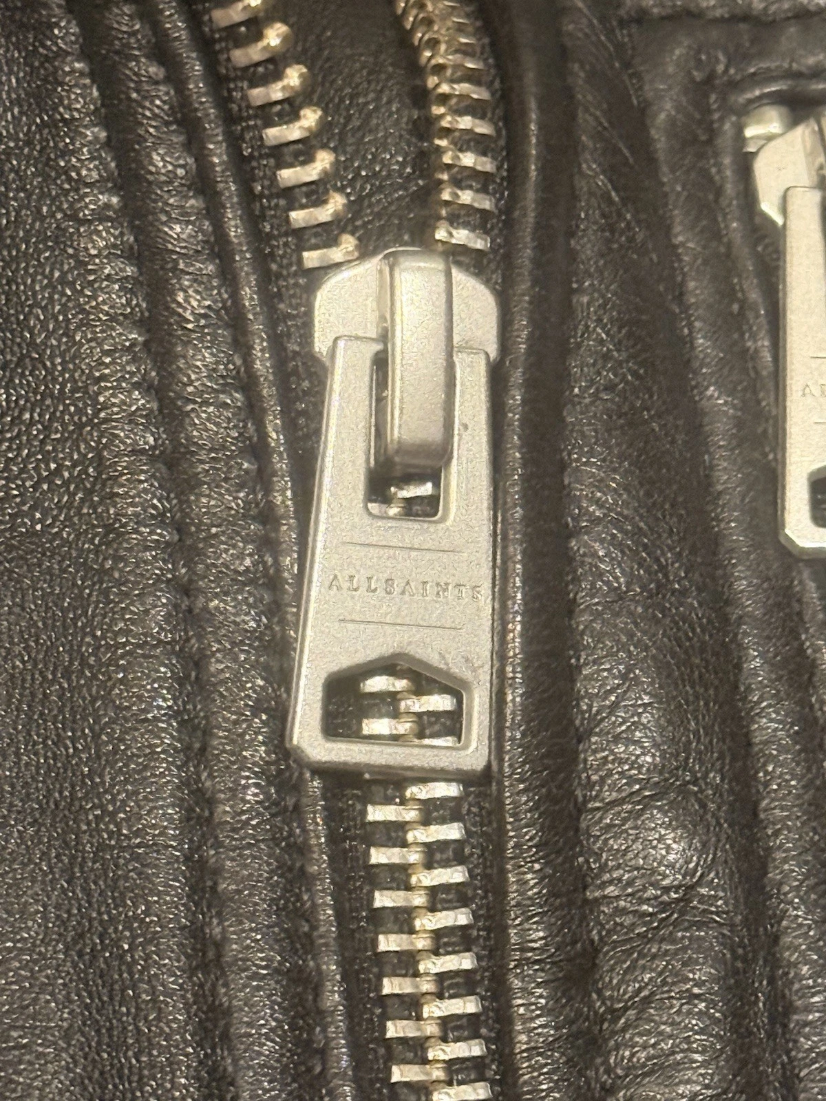 AllSaints Catch Biker Men's Leather Jacket Black SIZE 0 Slim Full Zip Moto Short - product detail image 3