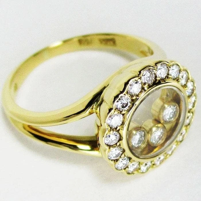 Anillo redondo vintage Chopard Happy Diamonds 3P flotante de oro amarillo de 18k pulido Foto 2 de 4