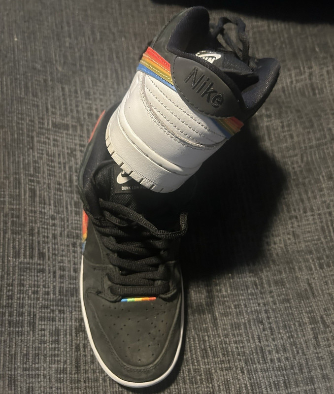 Nike SB Dunk Low Pro Black Skateboarding Shoes Rainbow Swoosh Men's US 10