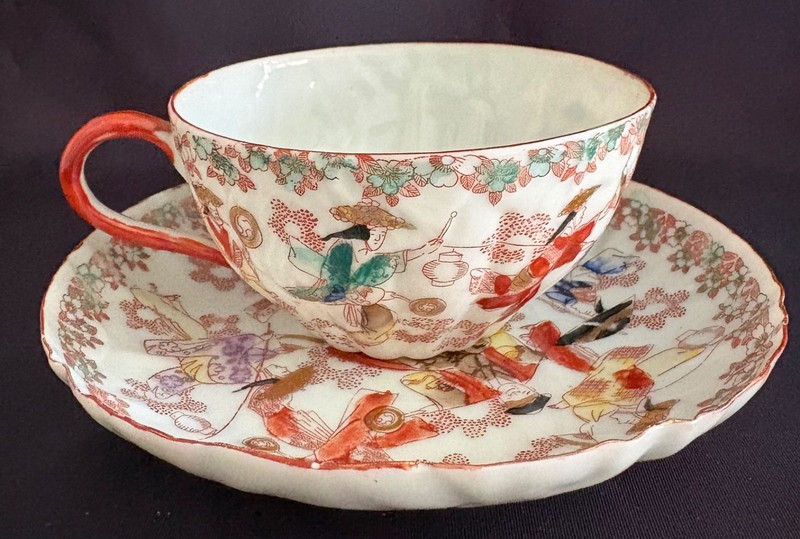 Antique Japanese Meiji Era Kutani Eggshell Porcelain Tea Cup & Saucer — Tashiro