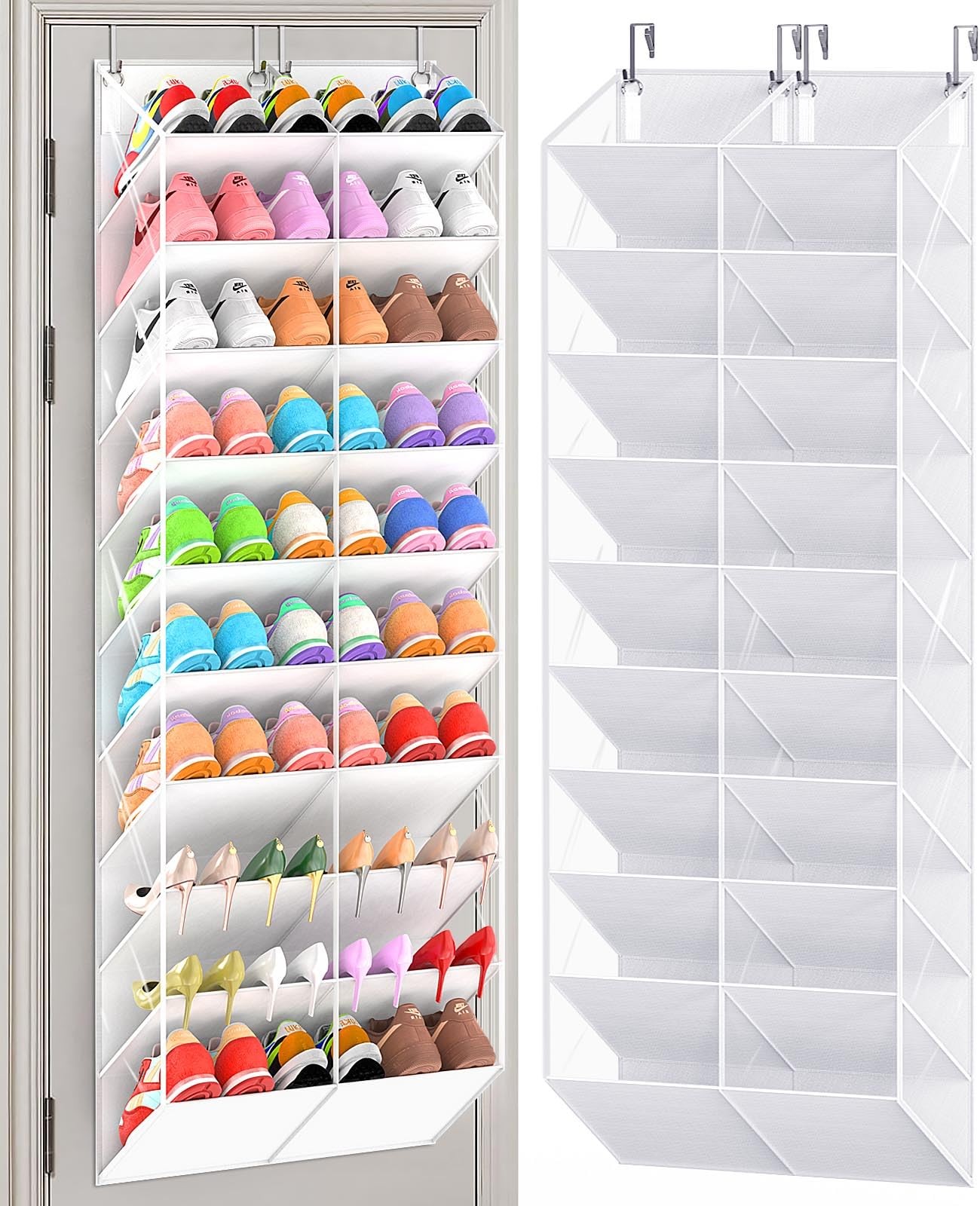 UVIAHOMI 30-Pair Over Door Shoe Organizer, Clear Pockets Hanging Storage Rack