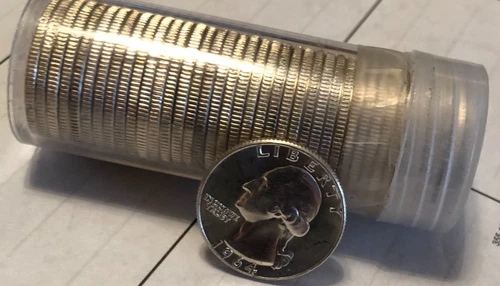1964 D Washington Silver Quarter Gem BU ORIGINAL UNPICKED Roll 40 coin