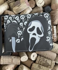 Scream movie mens wallet bifold black Gray Card Case ID Ghostface Dagger New