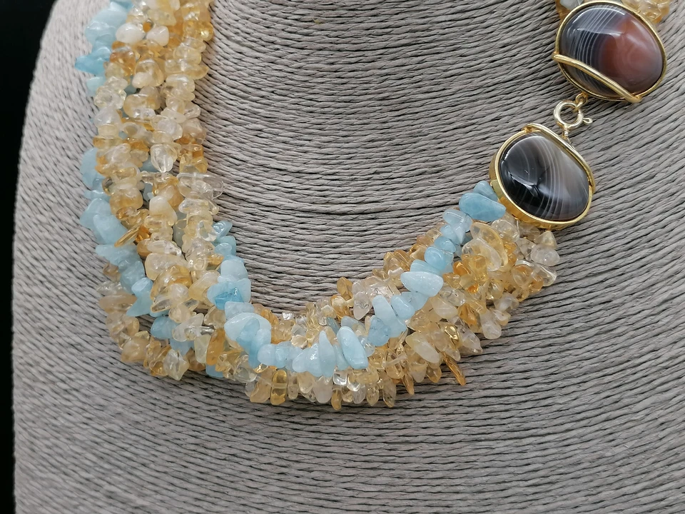 collana girocollo donna torchon acquamarina quarzo citrino argento 925 agata - Immagine 2 di 4